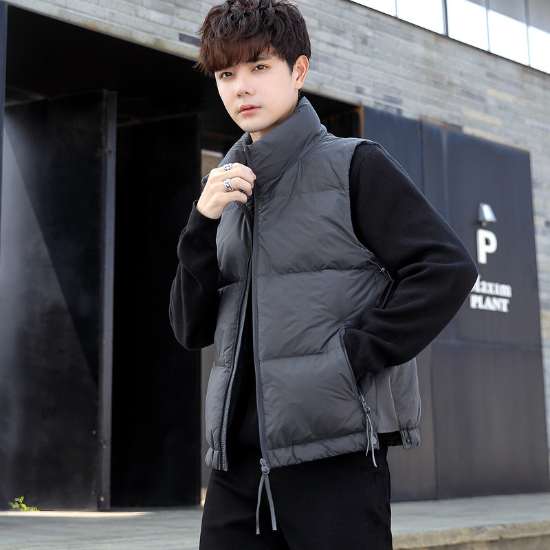 LEECKEAN 다운 조끼 남자 겨울 그레이 오리 스탠드 칼라 조끼 조끼 두꺼운 따뜻한 민소매 자켓 남자
