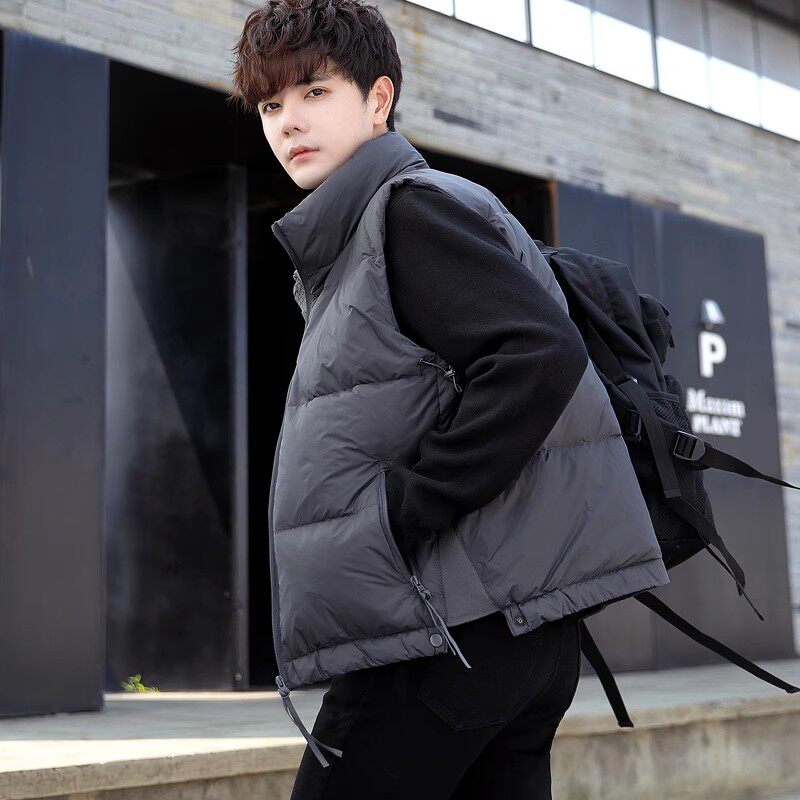 LEECKEAN 다운 조끼 남자 겨울 그레이 오리 스탠드 칼라 조끼 조끼 두꺼운 따뜻한 민소매 자켓 남자