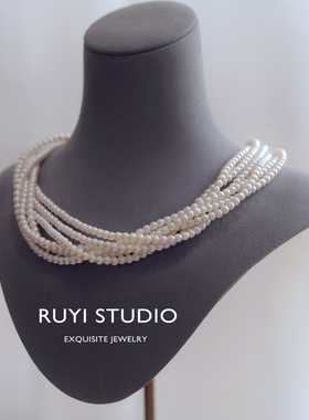 简约串珠多层麻花造型项链日常法式复古晚宴旗袍婚纱优雅珍珠颈链