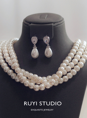 欧式复古新款多层手工串珠项链旗袍婚纱晚宴配饰写真日常简约颈链