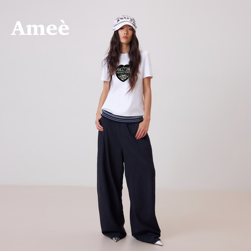amee美式松弛感阔腿牛仔休闲裤