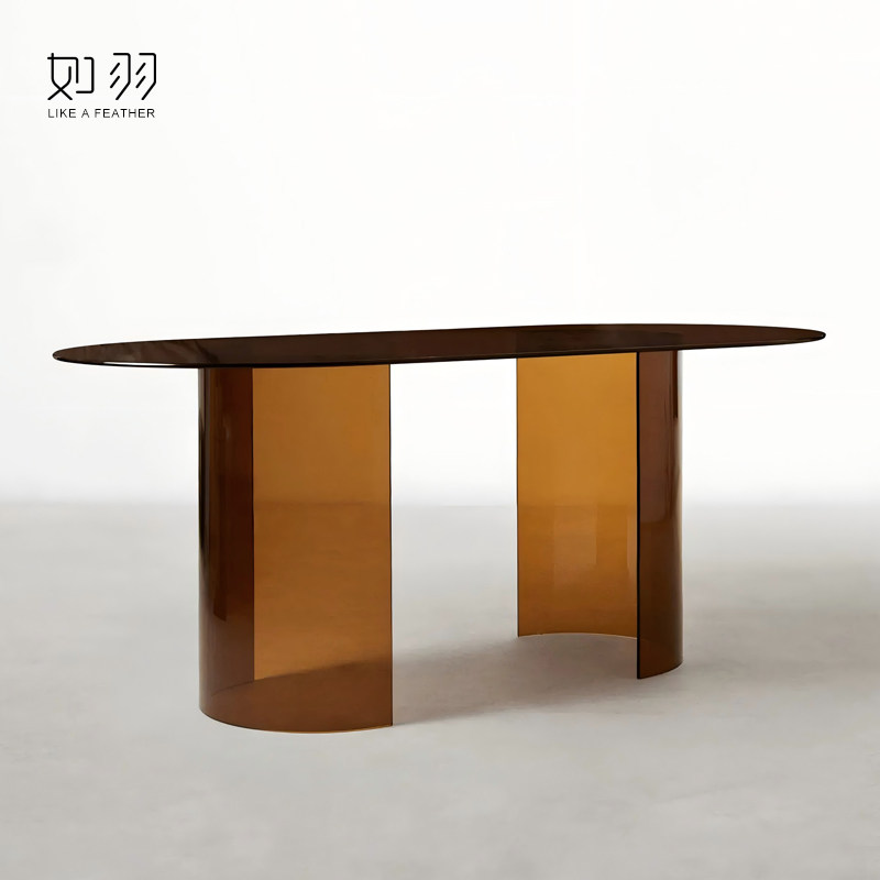 如羽现代简约钢化玻璃餐桌客厅家用长方形饭桌高级感休闲区洽谈桌