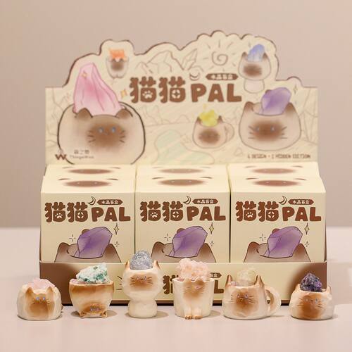 网红款猫猫PAI水晶盲盒手办摆件
