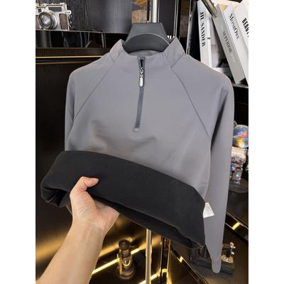 男士半拉链卫衣加绒加厚秋冬季保暖一体绒打底衫休闲运动上衣长袖