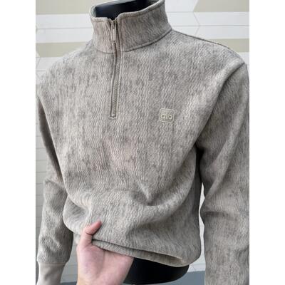 一体加绒卫衣男2025新款冬装半拉链立领套头打底衫加厚保暖毛衣潮