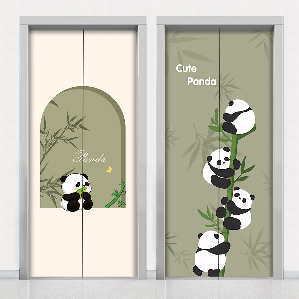 中国风熊猫电梯门贴纸入户门口装饰画美化高级感卡通可爱创意网红,家居饰品,软装墙贴,淘宝优惠券,粉丝福利购,淘宝优惠卷