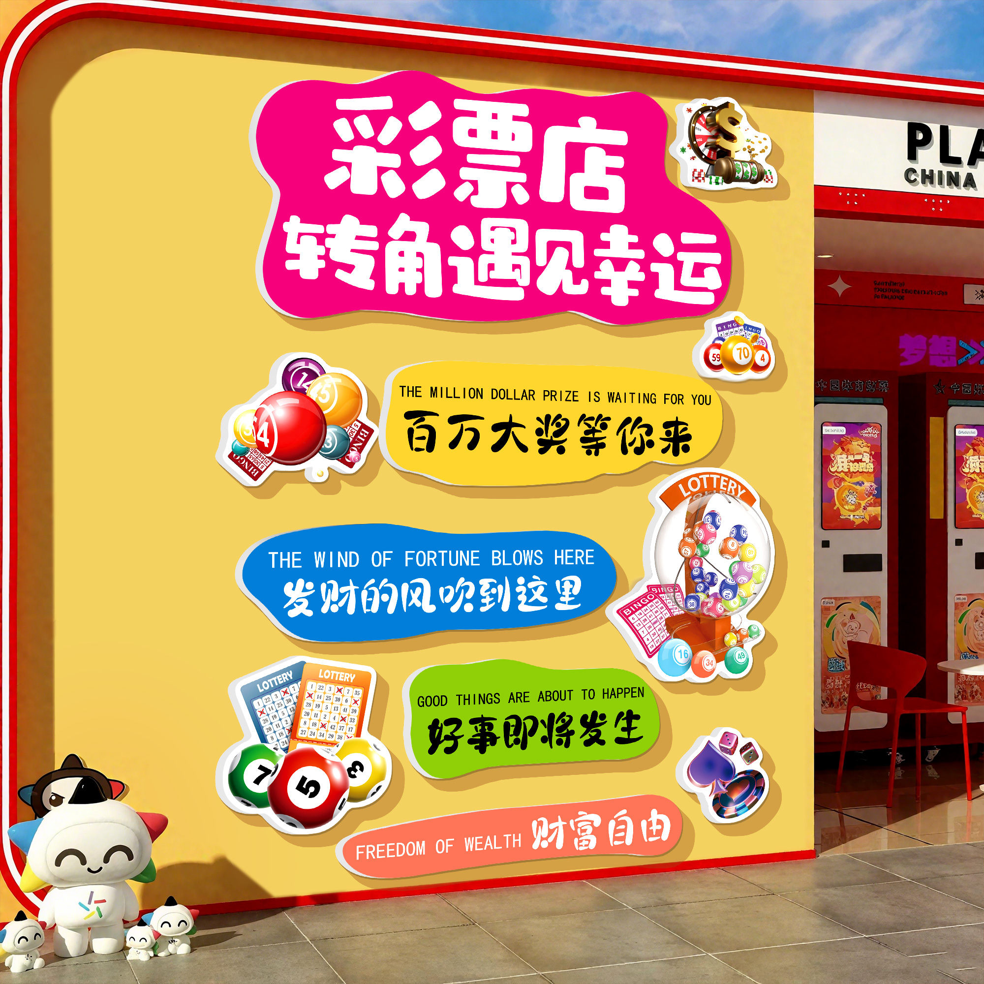 体彩店墙面装饰网红墙氛围布置