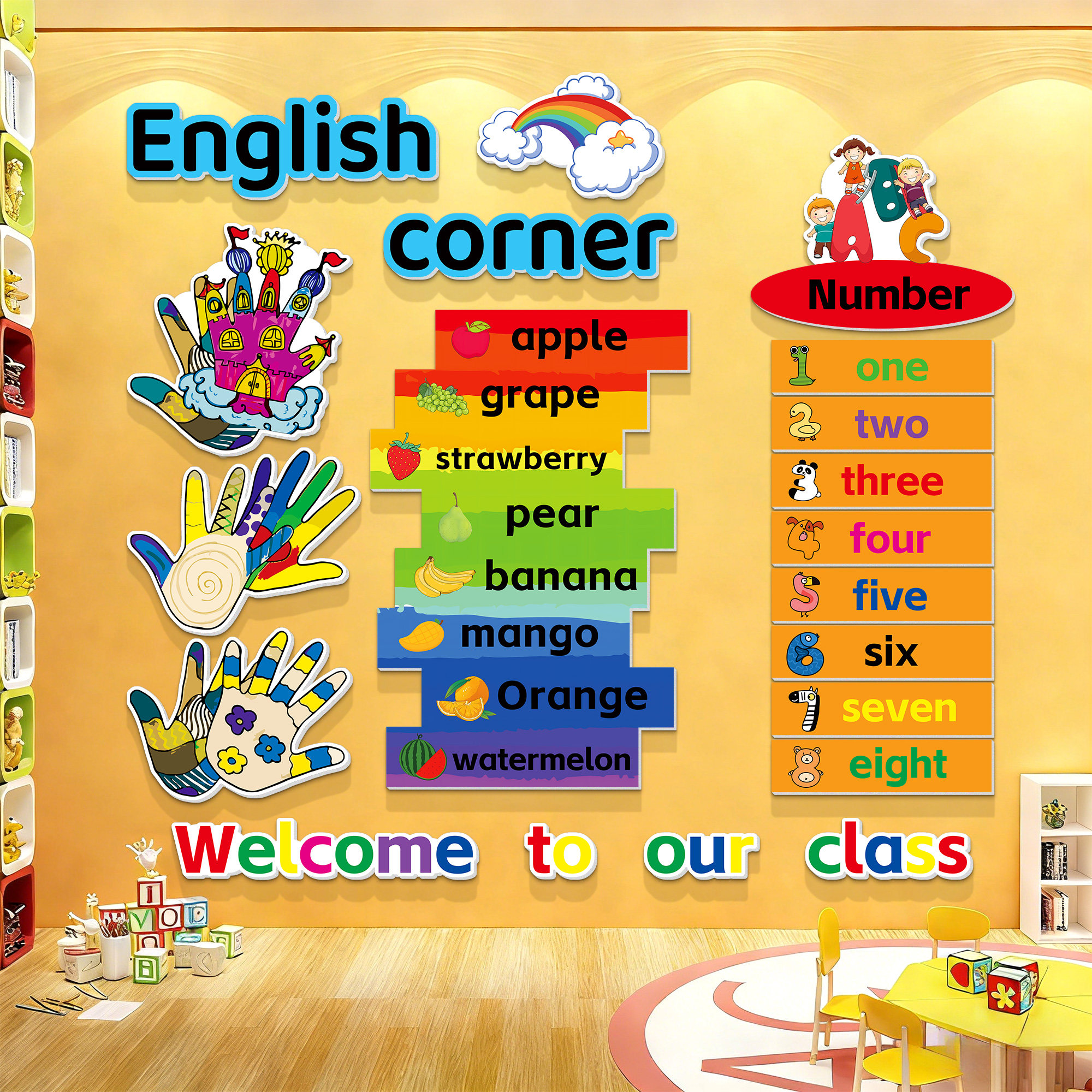 英语教室布置装饰环创幼儿园英文绘本馆培训机构班级文化背景墙贴,家居饰品,文化墙贴,淘宝优惠券,粉丝福利购,淘宝优惠卷