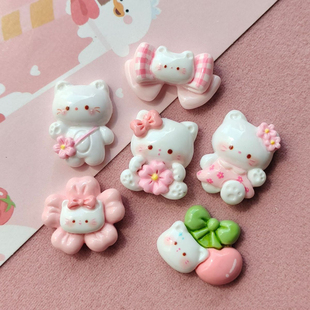 亮面卡通樱花猫咪 diy奶油手机壳树脂配件手工发夹头绳饰品材料包