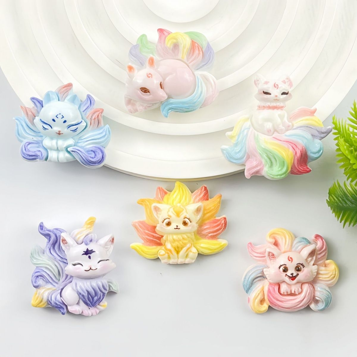 仿真七彩九尾狐diy树脂饰品