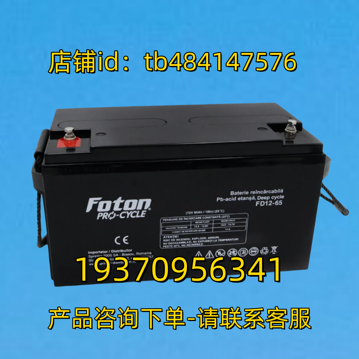 FOTON蓄电池 FOTON PRO-CYCLE FD12-65 12V65AH/10HR 25°c 电池
