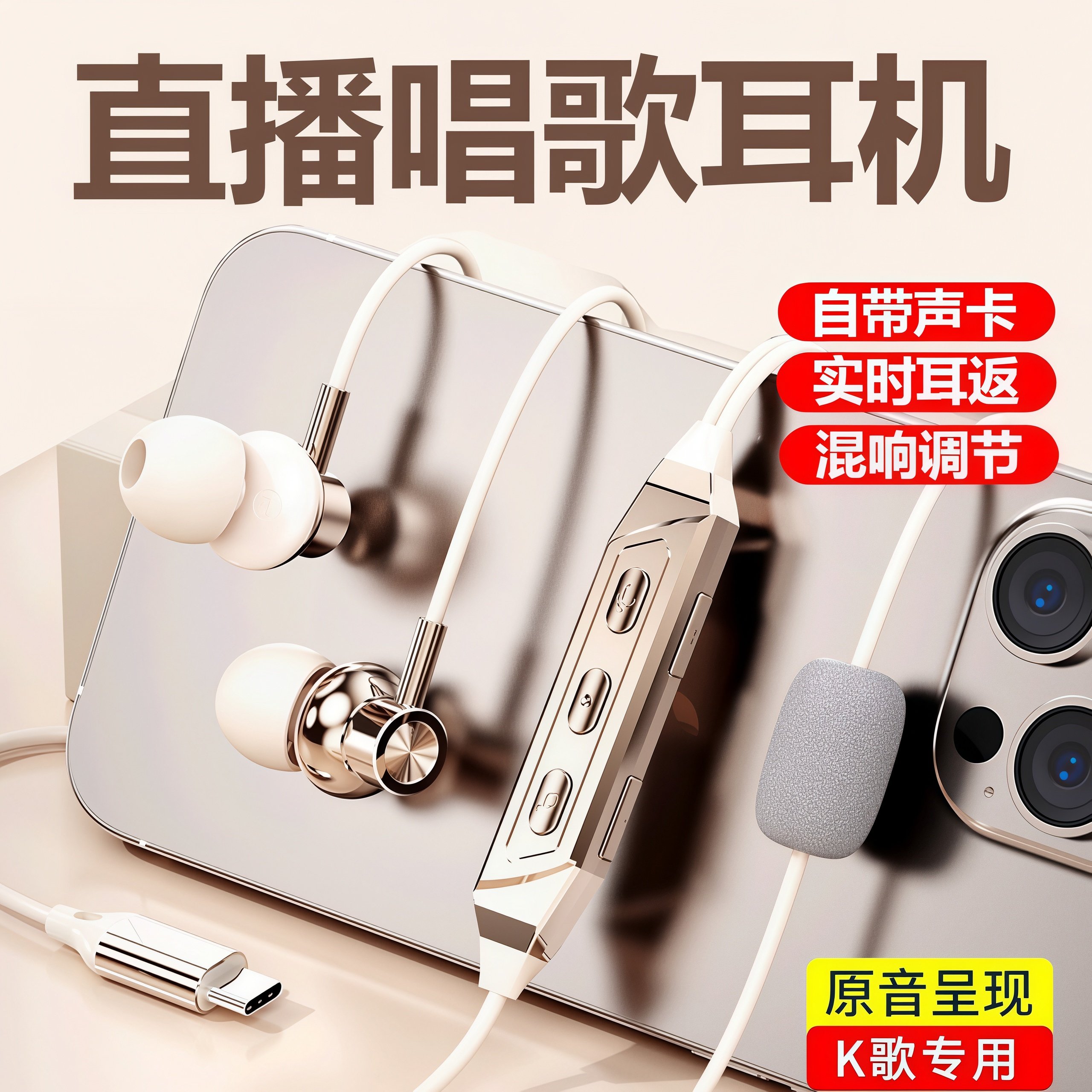 耳机有线全民k歌直播唱歌主播专用带麦克风适用华为oppo小米耳返,影音电器,普通有线耳机,淘宝优惠券,粉丝福利购,淘宝优惠卷