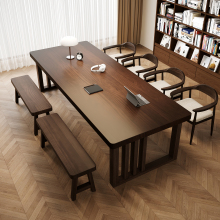 实木大板书桌客厅大长桌家用中古风学习桌写字办公桌工作台可定制