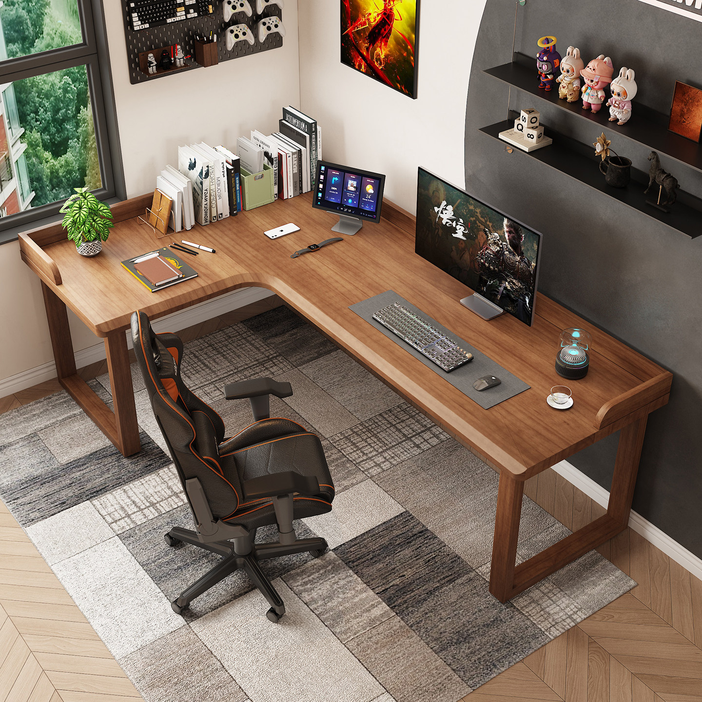 实木转角书桌家用客厅书房L形拐角桌简约现代阅读学习原木办公桌,住宅家具,转角桌,淘宝优惠券,粉丝福利购,淘宝优惠卷