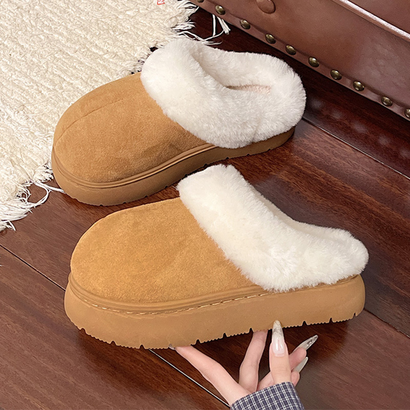 优遇家新款冬季厚底防滑毛绒包头棉拖鞋冬季居家外穿保暖情侣款