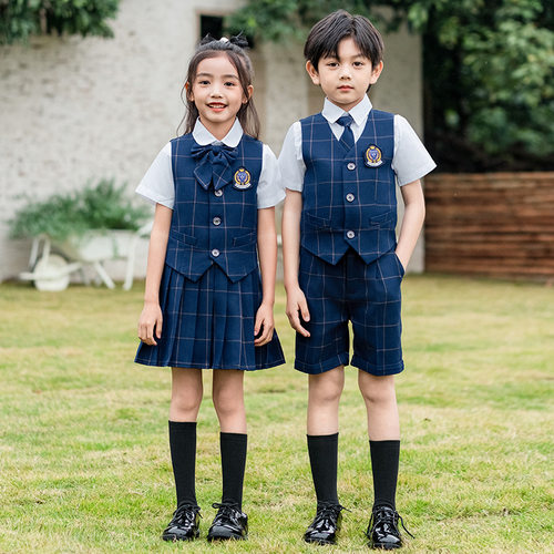 英伦学院风班服幼儿园园服春秋款男女儿童西装三件套小学生校服夏