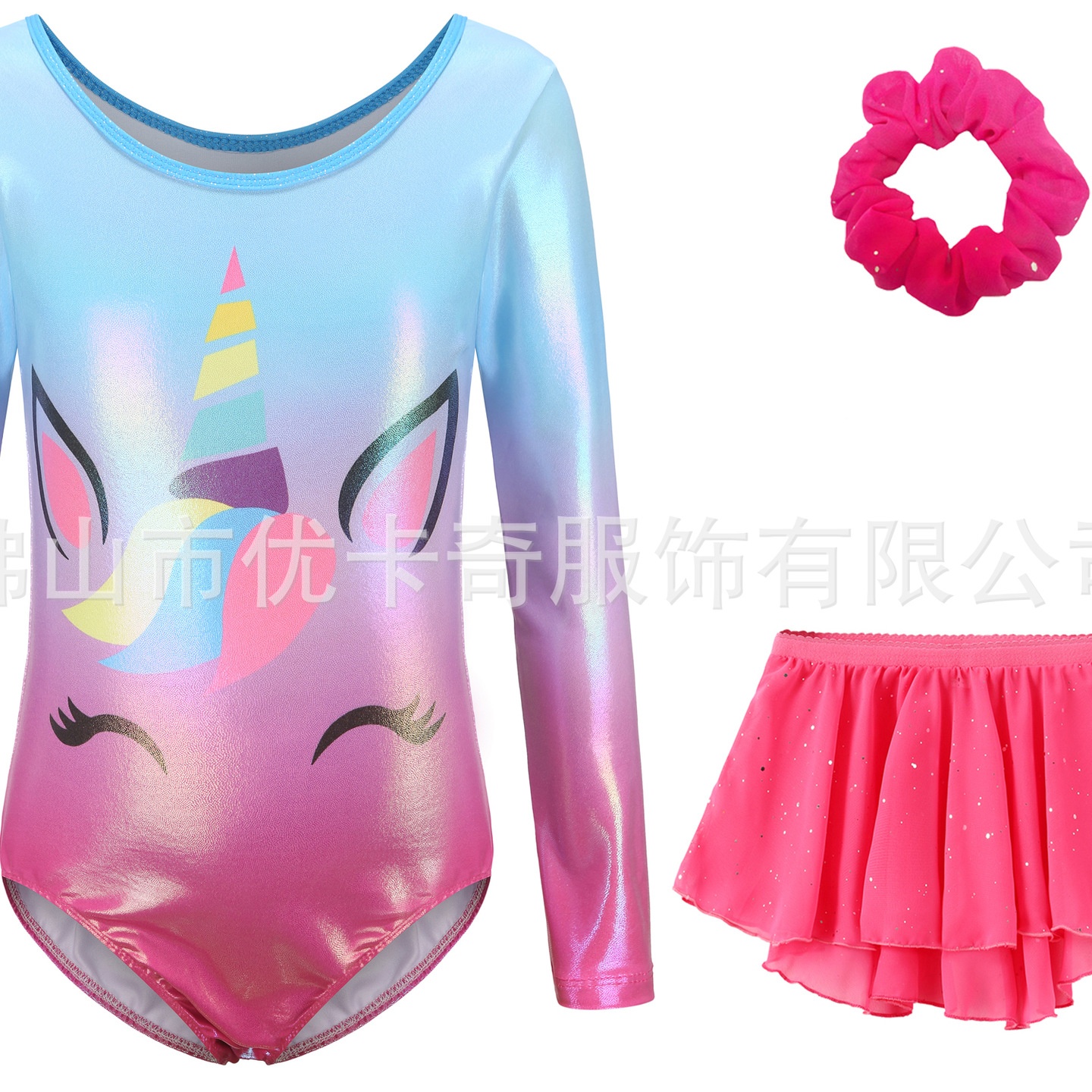 现货卡通儿童体操服女童芭蕾舞练功服纱裙头花考级服连体衣舞蹈服