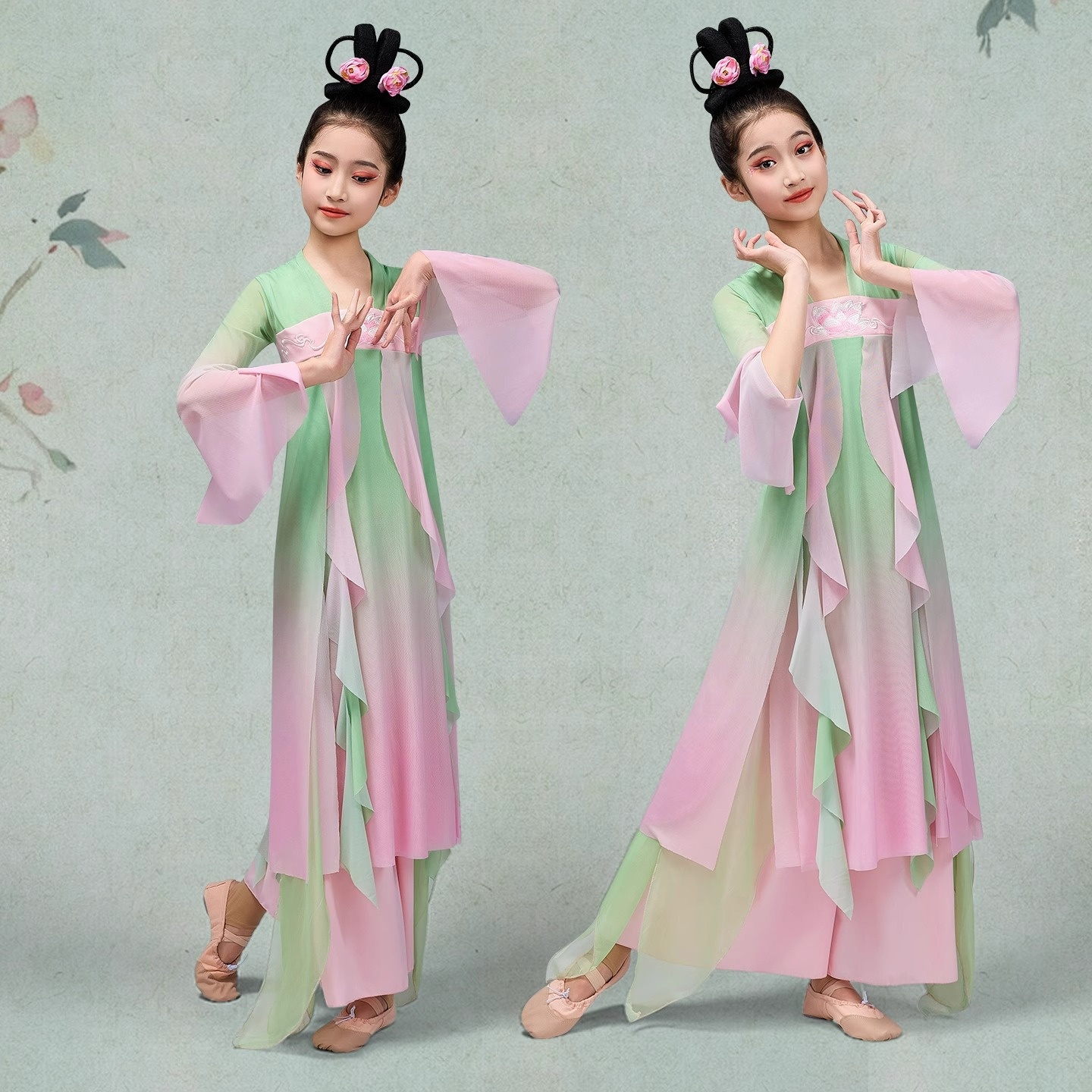 古典舞演出服女儿童飘逸荷花舞蹈服少儿中国风江南可采莲表演服装