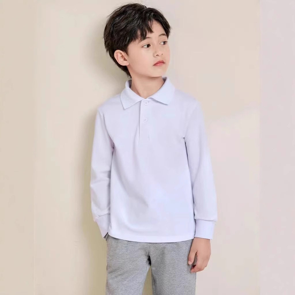 男童POLO衫儿童长袖女童T恤中小学生白色春秋校服