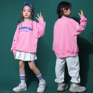 小学生运动会开幕式入场服儿童啦啦啦演出服男童粉色卫衣套装帅气