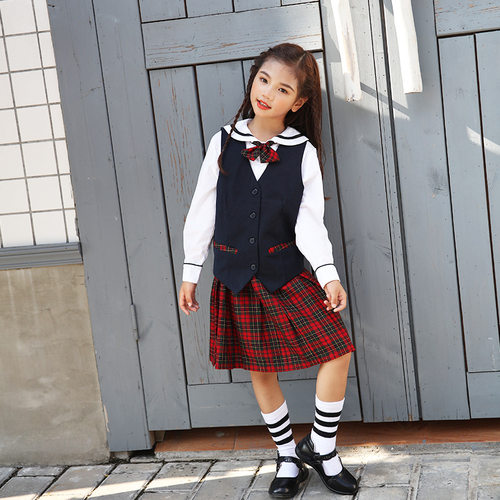深圳市小学生冬礼服三件套深圳校服马夹长袖衬衣男女裙子校服深圳