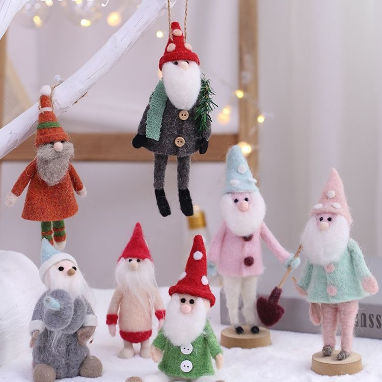 圣诞装饰礼品场景饰花环老人红帽老人小挂件节日用品装扮配件礼物