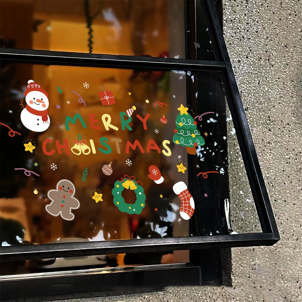 2026新年圣诞节贴纸玻璃门装饰贴橱窗老人雪花布置静电贴窗花贴画