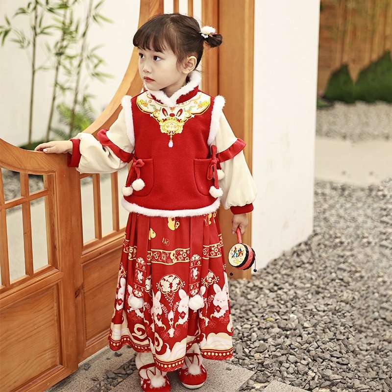 女童冬季汉服加绒加厚国风襦裙儿童喜庆新年拜年服套装拜年服冬天,童装/婴儿装/亲子装,汉服,淘宝优惠券,粉丝福利购,淘宝优惠卷