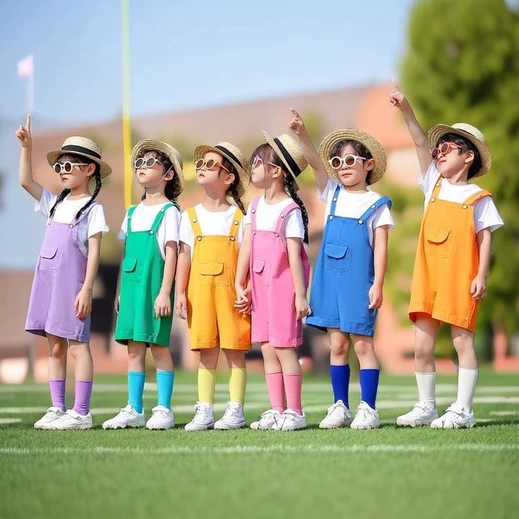 儿童背带短裤套装啦啦队幼儿园舞蹈背带裤演出服小童韩版民族风