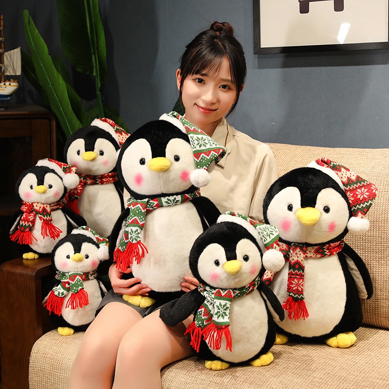 创意企鹅公仔跨境毛绒玩具圣诞帽企鹅海洋馆玩偶抱枕圣诞节礼物