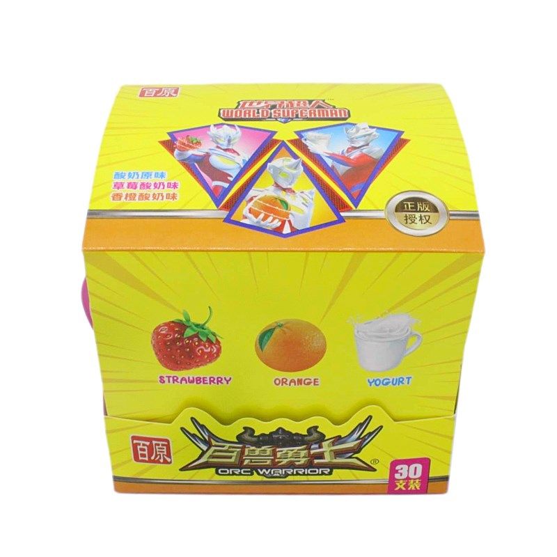 超人奶味水果酸奶味软糖棒棒糖卡通包装图案一盒1Y5克*30支