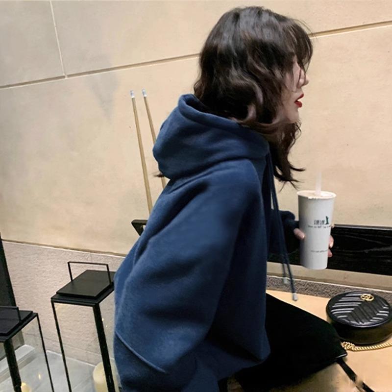 韩版纯棉连帽卫衣女休闲港风上衣2025秋冬新款宽松加绒外套ins潮