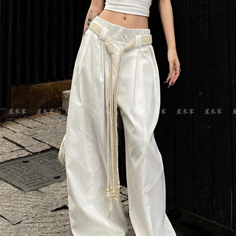 欧美高街褶皱阔腿休闲裤女慵懒风2024春秋新款辣妹垂感加长拖地裤