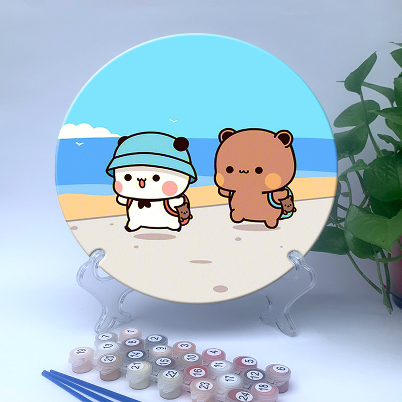 一二布布 diy数字油画卡通动漫爱情礼物手工绘填色摆件油彩画圆形