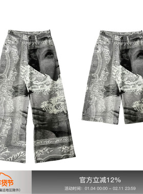 【曾比特同款】APRIORITY先验 飞鸟数码印花可拆卸多穿阔腿牛仔裤