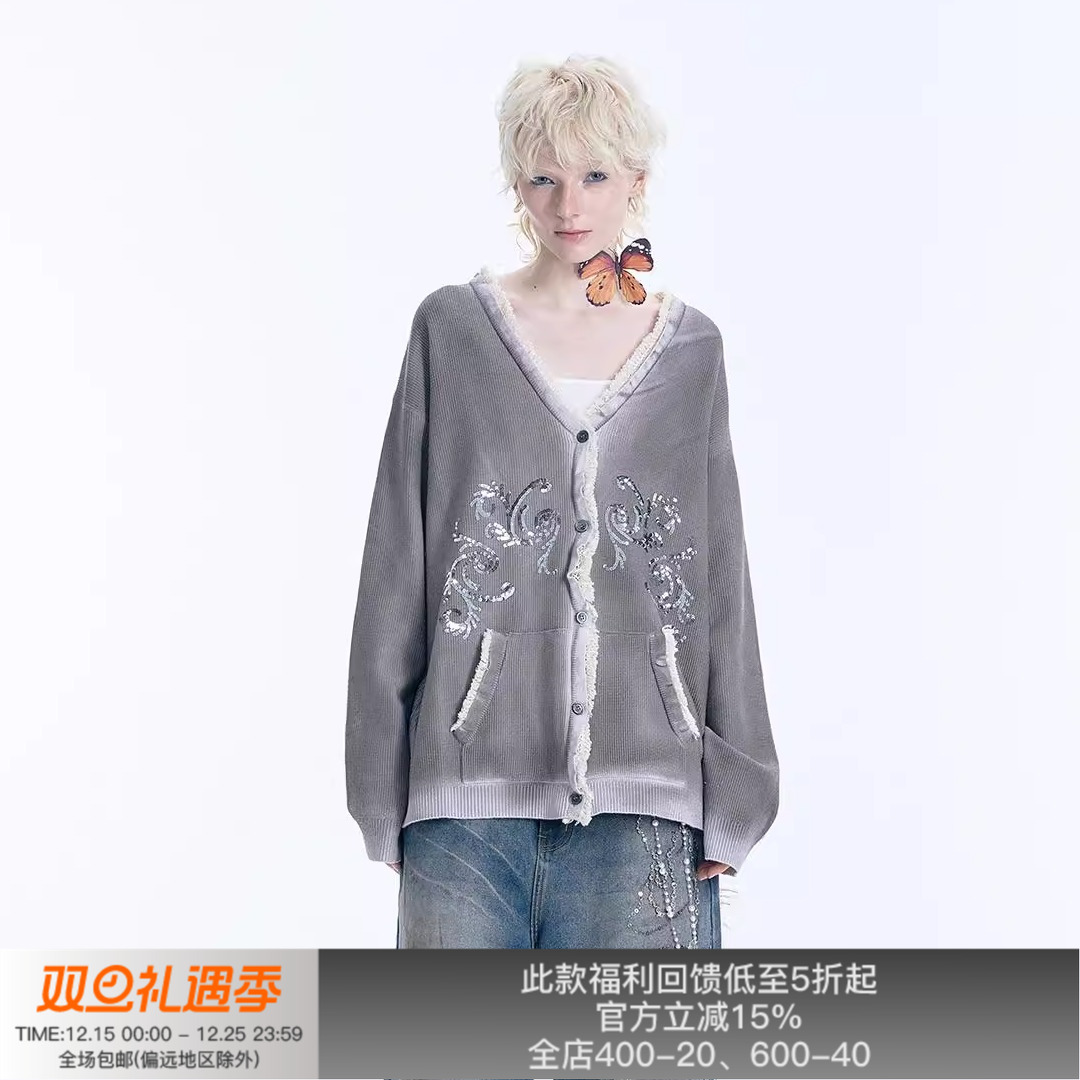 【张泽禹同款】APRIORITY先验 珠片绣做旧浮士德开衫针织卫衣外套