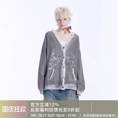 APRIORITY先验 浮士德开衫针织卫衣珠片绣蕾丝卷边做旧喷色外套