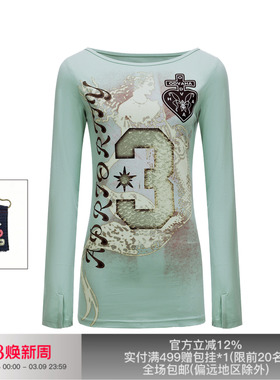 APRIORITY先验 ODVAHA之心人鱼 索罗娜凉感薄荷绿数码印花长袖T恤