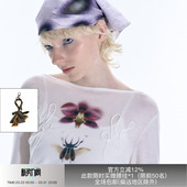 APRIORITY先验甲虫与兰花露肩T恤美丽奴羊毛设计感长袖 上衣夏 罩衫