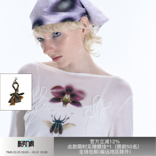 APRIORITY先验甲虫与兰花露肩T恤美丽奴羊毛设计感长袖 上衣夏 罩衫