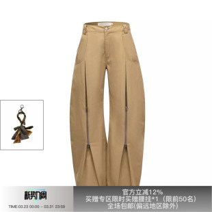 饰休闲裤 APRIORITY先验 卡其色大开褶复古做旧立体剪裁双头拉链装