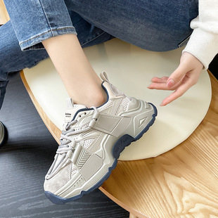 ins潮 奥古狮登厚底老爹鞋 女2025年夏季 新款 复古风灰色休闲运动鞋