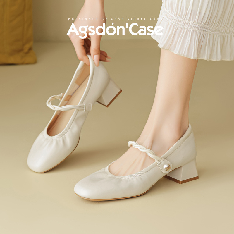 法式单鞋女夏季新款玛丽珍粗跟方