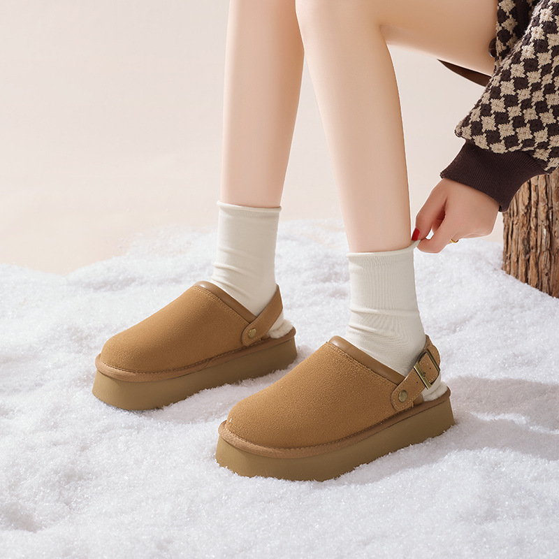 奥古狮登厚底毛毛拖鞋女冬季2025年新款加绒加厚一脚蹬外穿棉拖鞋