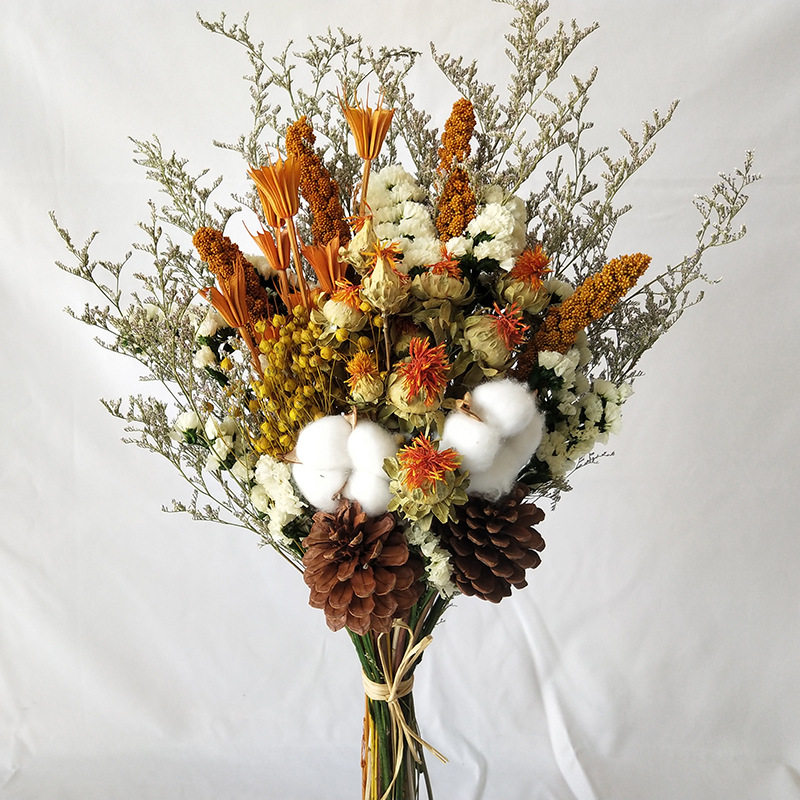 圣诞节干松塔干花松果客厅轻奢装饰摆件天然风干真花束客厅摆设