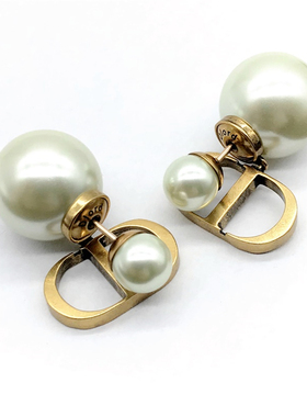 D家耳环2025新款爆款法式高级感轻奢CD大小双珍珠耳钉复古耳饰女