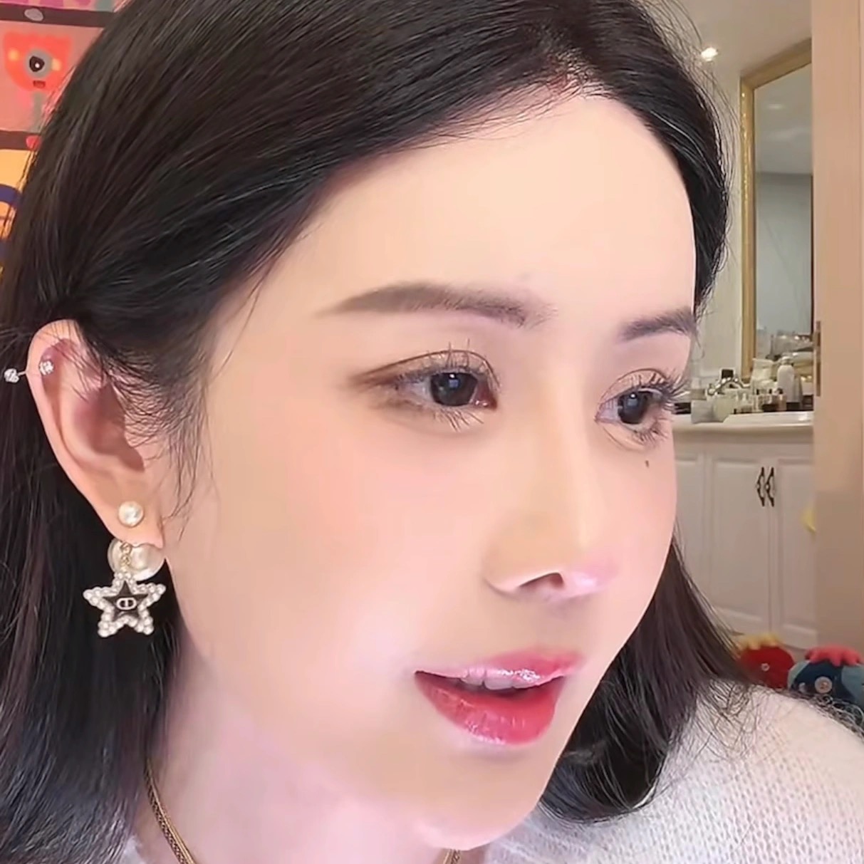 韦雪同款耳环CD星星珍珠耳钉