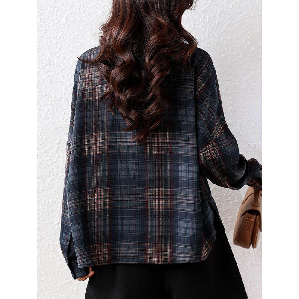 MONLOUVE高级感轻奢减龄洋气格子长袖衬衫女宽松休闲遮肉小衫2025