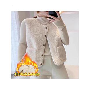 2024新款秋冬韩式羊毛连身背心，羊毛衬里加厚外衣，女式背心，背