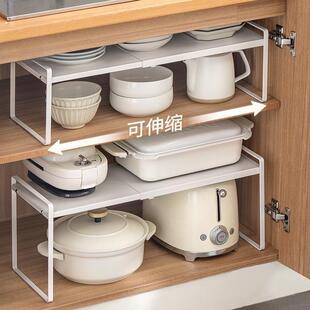厨房柜子分层隔板置物架双层整体橱柜内水槽杂物碗碟收纳层架锅架